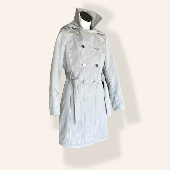 Guess Trench Double-Breasted Hooded Coat M in Gray - Picture 6 of 12